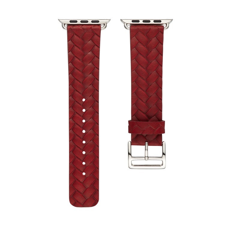 Fashion Imprinted Woven Pattern Top Layer Cowhide Leather Watch Band for Apple Watch Series 4 44mm, Series 3 / 2 / 1 42mm - Red-1
