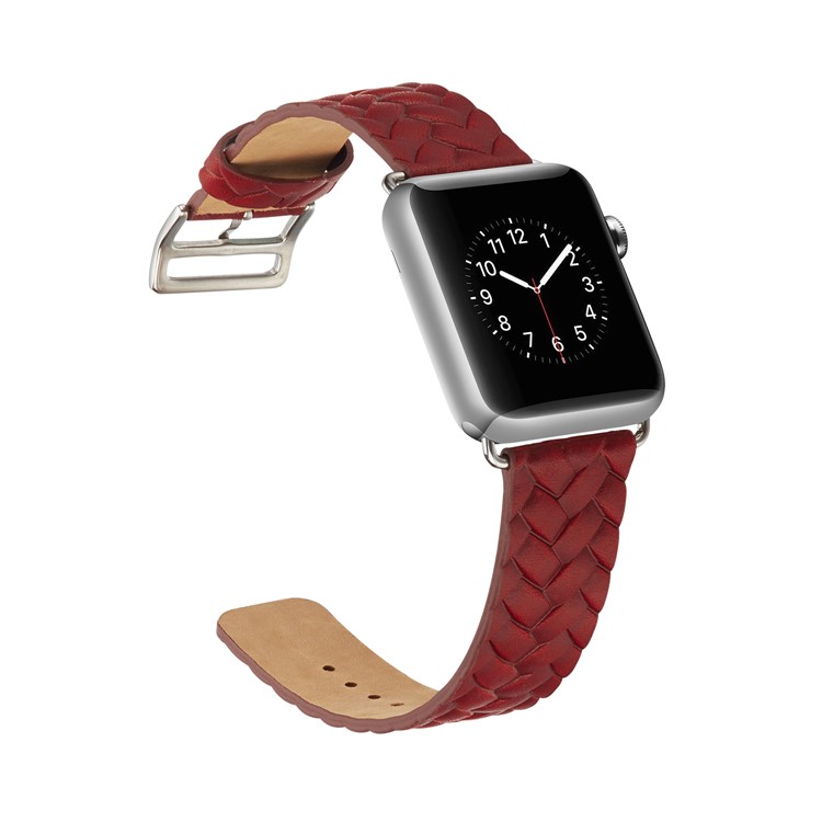 Fashion Imprinted Woven Pattern Top Layer Cowhide Leather Watch Band for Apple Watch Series 4 44mm, Series 3 / 2 / 1 42mm - Red-3