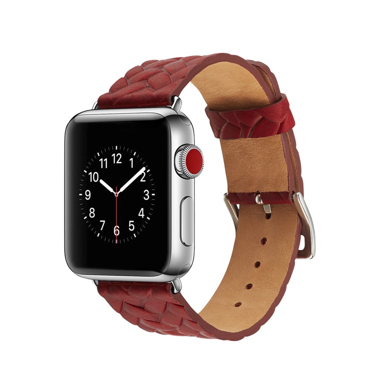 Fashion Imprinted Woven Pattern Top Layer Cowhide Leather Watch Band for Apple Watch Series 4 44mm, Series 3 / 2 / 1 42mm - Red-4