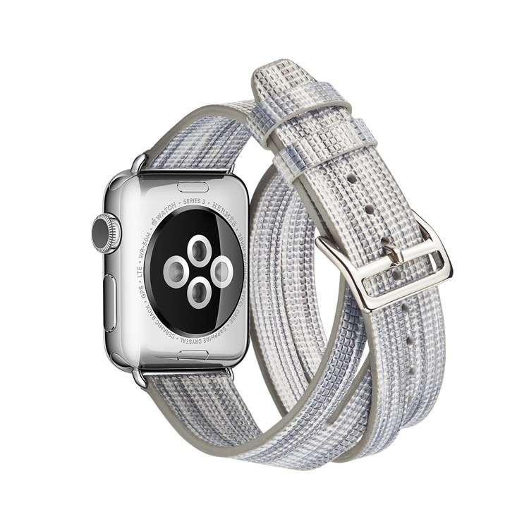 Double Tour Leather Watch Band with Classic Buckle for Apple Watch Series 5 4 40mm / Series 3 / 2 / 1 38mm - Silver Color-2