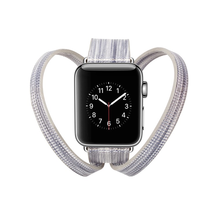 Double Tour Leather Watch Band with Classic Buckle for Apple Watch Series 5 4 40mm / Series 3 / 2 / 1 38mm - Silver Color-3