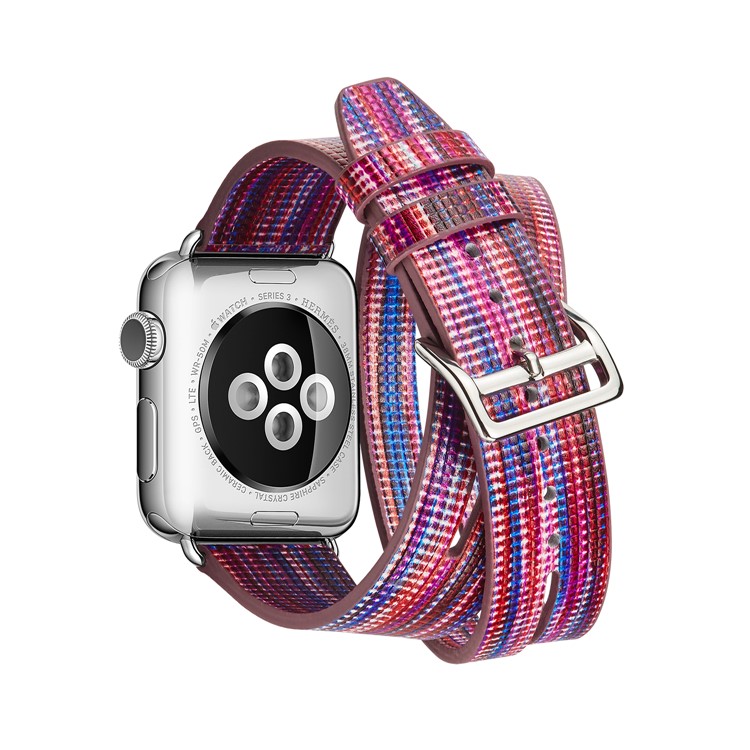 Double Tour Long Leather Watch Strap with Classic Buckle for Apple Watch Series 4 40mm / Series 3 / 2 / 1 38mm - Rose + Blue-2