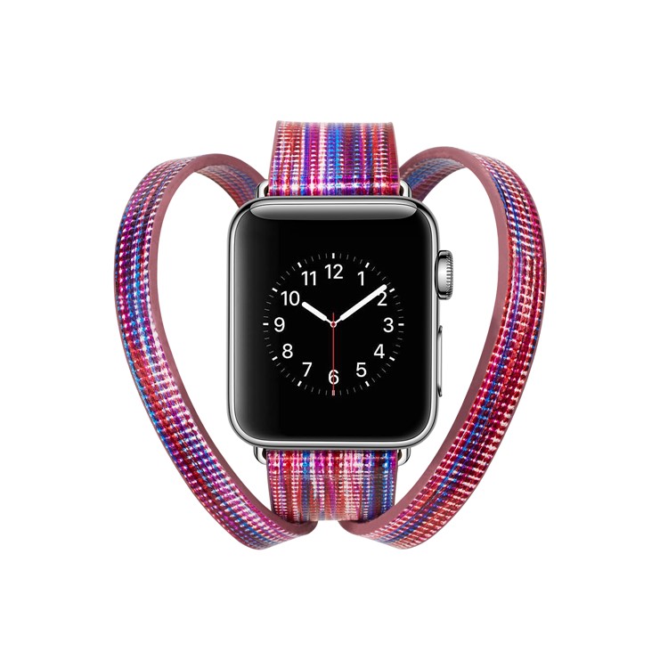 Double Tour Long Leather Watch Strap with Classic Buckle for Apple Watch Series 4 40mm / Series 3 / 2 / 1 38mm - Rose + Blue-3