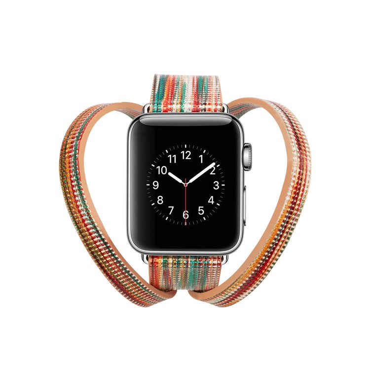 Double Tour Leather Watch Strap with Pin Buckle for Apple Watch Series 4 40mm / Series 3 / 2 / 1 38mm - Green + Yellow-3