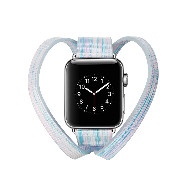 For Apple Watch Series 4 40mm / Series 3 / 2 / 1 38mm Double Tour Leather Watch Band with Classic Pin Buckle - Blue-3