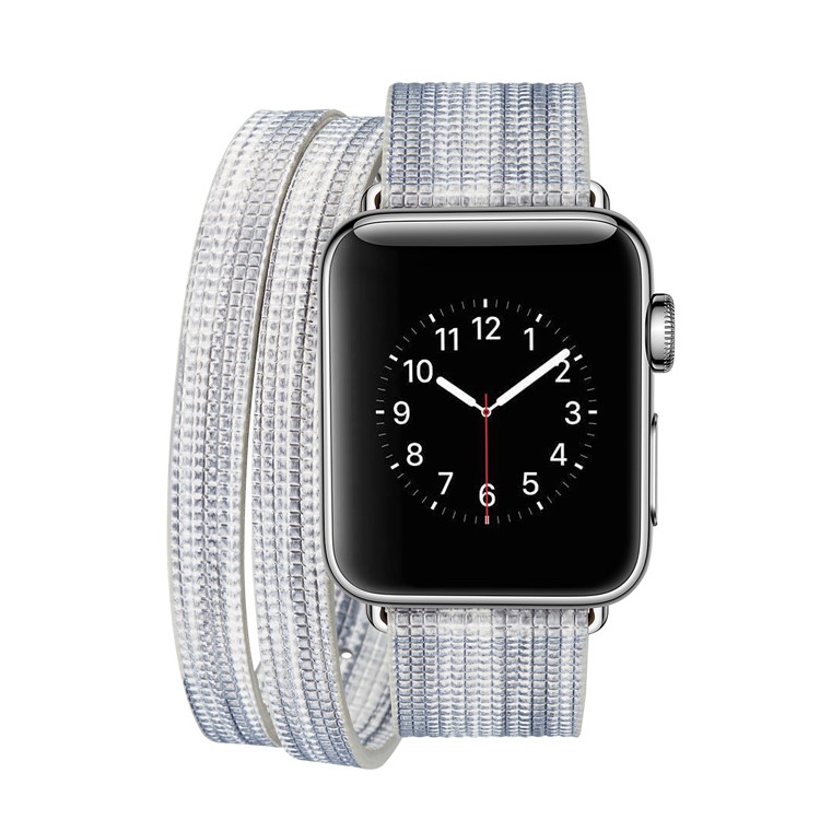 Double Tour Leather Watch Band with Classic Buckle for Apple Watch Series 4 44mm, Series 3 / 2 / 1 42mm - Silver Color-1