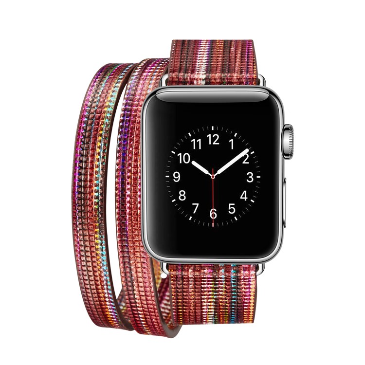 Double Tour Leather Watch Band Replacement for Apple Watch Series 4 44mm, Series 3 / 2 / 1 42mm - Red-1