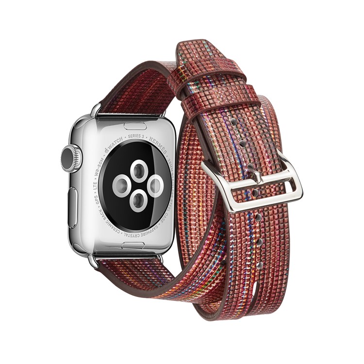 Double Tour Leather Watch Band Replacement for Apple Watch Series 4 44mm, Series 3 / 2 / 1 42mm - Red-2