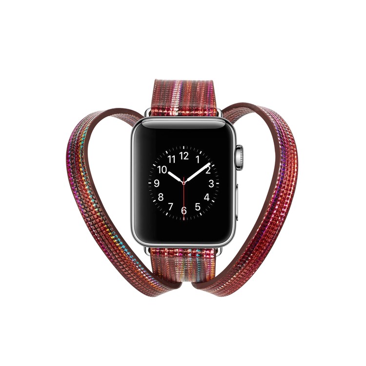 Double Tour Leather Watch Band Replacement for Apple Watch Series 4 44mm, Series 3 / 2 / 1 42mm - Red-3
