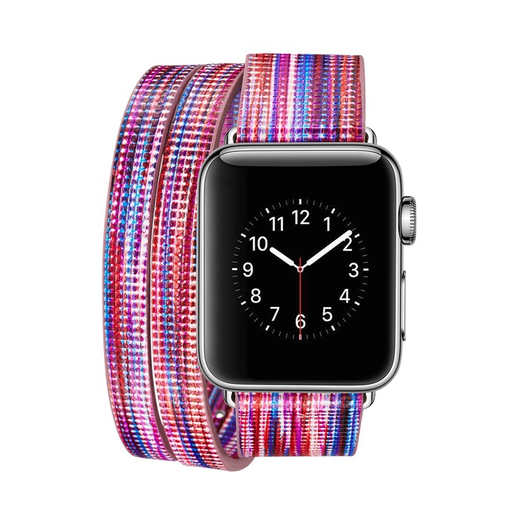 Double Tour Long Leather Watch Strap with Classic Buckle for Apple Watch Series 4 44mm, Series 3 / 2 / 1 42mm - Rose + Blue-1