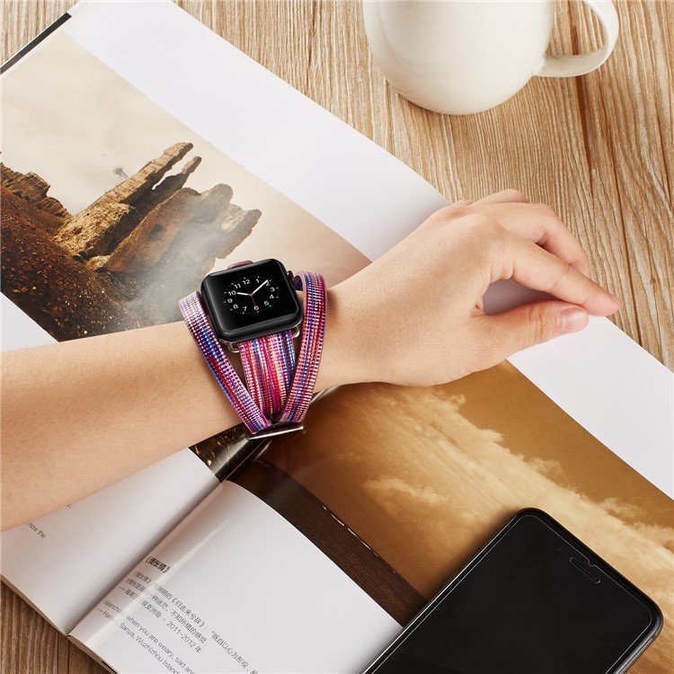 Doppel-Tour Lederarmband Ersatz Für Apple Watch-Serie 3/2/1 42mm - Mehrfarbig-4