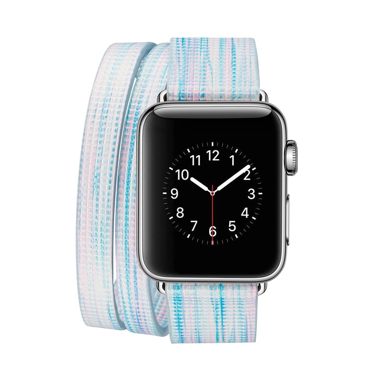 For Apple Watch Series 4 44mm, Series 3 / 2 / 1 42mm Double Tour Leather Watch Band with Classic Pin Buckle - Blue-1