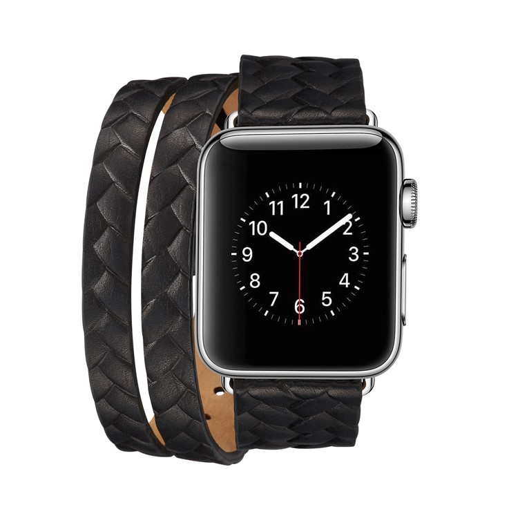 Woven Texture Double Tour Leather Watch Band with Classic Buckle for Apple Watch Series 4 40mm, Series 3 / 2 / 1 38mm - Black-2