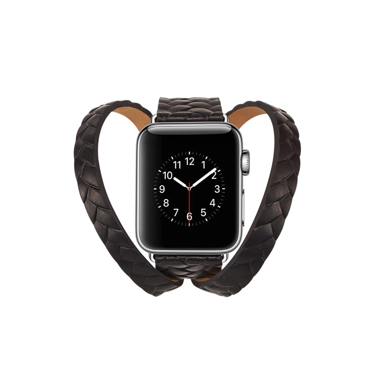 Woven Texture Double Tour Leather Watch Band with Classic Buckle for Apple Watch Series 4 40mm, Series 3 / 2 / 1 38mm - Black-3
