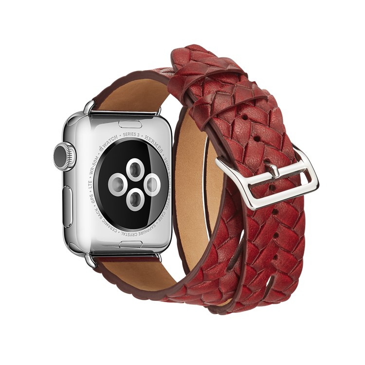 Woven Texture Double Tour Leather Watch Strap with Classic Buckle for Apple Watch Series 4 40mm, Series 3 / 2 / 1 38mm - Red-1
