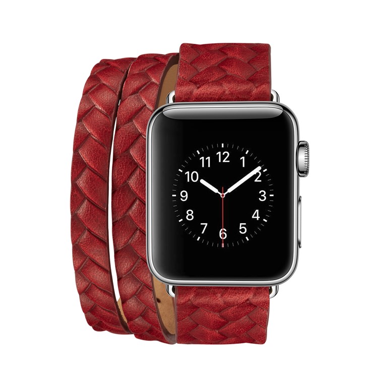 Woven Texture Double Tour Leather Watch Strap with Classic Buckle for Apple Watch Series 4 40mm, Series 3 / 2 / 1 38mm - Red-2