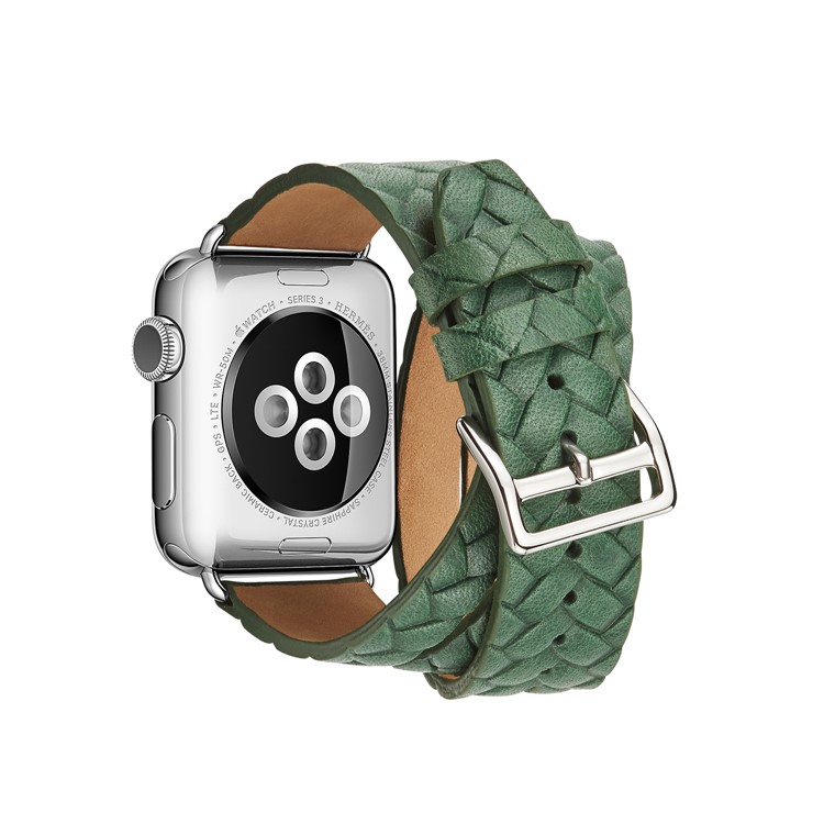 Woven Texture Double Tour Leather Watch Band Replacement for Apple Watch Series 4 40mm, Series 3 / 2 / 1 38mm - Green-1