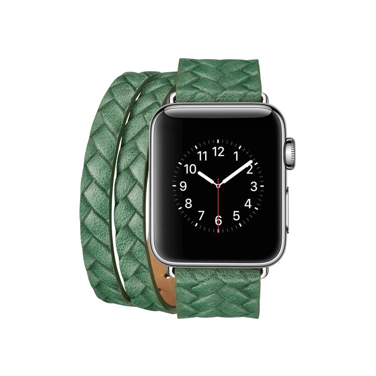 Woven Texture Double Tour Leather Watch Band Replacement for Apple Watch Series 4 40mm, Series 3 / 2 / 1 38mm - Green-2