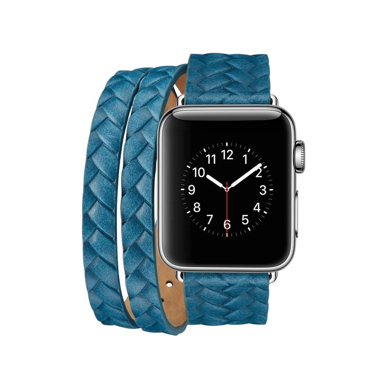 Woven Texture Double Tour Leather Watch Strap Replacement for Apple Watch Series 4 40mm, Series 3 / 2 / 1 38mm - Blue-2