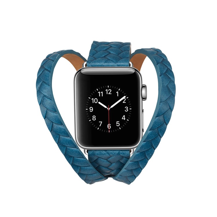 Woven Texture Double Tour Leather Watch Strap Replacement for Apple Watch Series 4 40mm, Series 3 / 2 / 1 38mm - Blue-3