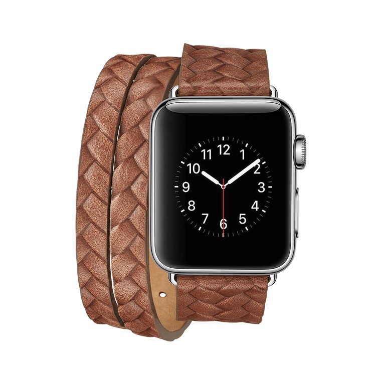 Woven Texture Long Leather Watch Band with Classic Buckle for Apple Watch Series 4 40mm, Series 3 / 2 / 1 38mm - Dark Brown-2