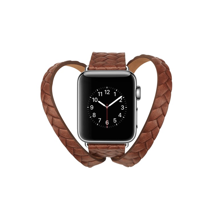 Woven Texture Long Leather Watch Band with Classic Buckle for Apple Watch Series 4 40mm, Series 3 / 2 / 1 38mm - Dark Brown-3