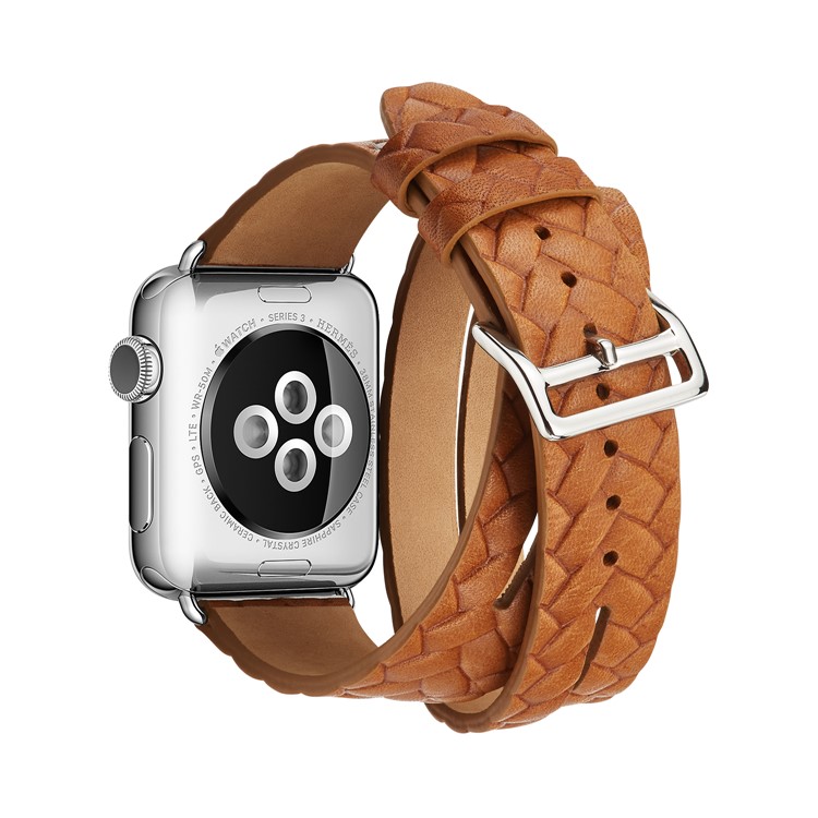 Woven Texture Long Leather Watch Strap with Classic Buckle for Apple Watch Series 5 4 40mm, Series 3 / 2 / 1 38mm - Light Brown-1