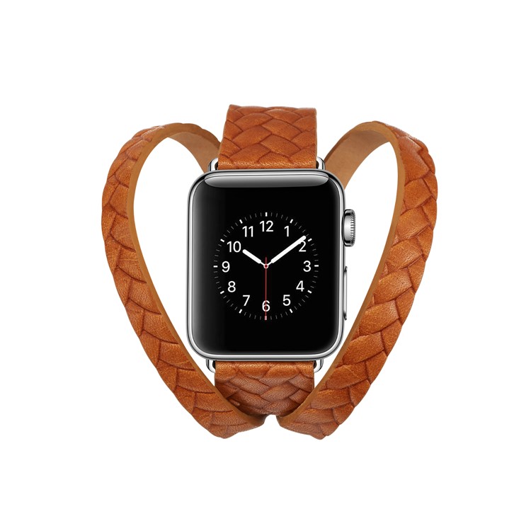 Woven Texture Long Leather Watch Strap with Classic Buckle for Apple Watch Series 5 4 40mm, Series 3 / 2 / 1 38mm - Light Brown-3