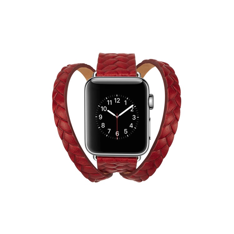Woven Texture Double Tour Leather Watch Strap with Classic Buckle for Apple Watch Series 3/2/1 42mm - Red-3