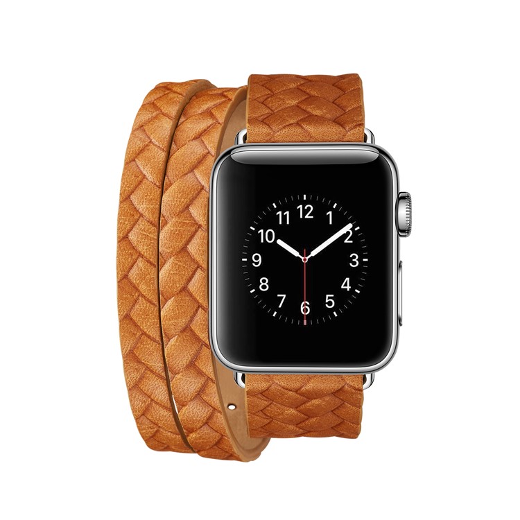 Woven Texture Long Leather Watch Strap with Classic Buckle for Apple Watch Series 3/2/1 42mm - Light Brown-2