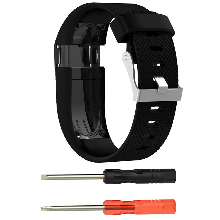 For Fitbit Charge HR Flexible Silicone Wrist Watch Band Strap - Black / Size: L-1