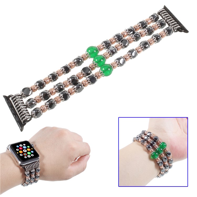 XINCUCO Luxury Hematite Jade Beads Elastic Stretch Watch Strap Bracelet for Apple Watch Series 4 40mm / Series 3 / 2 / 1 38mm-1