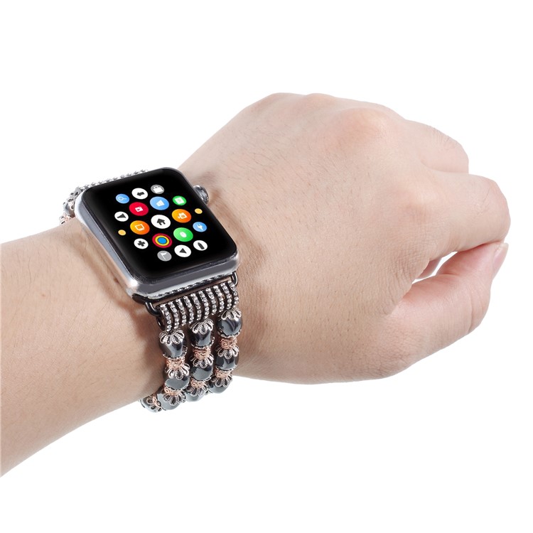 XINCUCO Luxury Hematite Jade Beads Elastic Stretch Watch Strap Bracelet for Apple Watch Series 4 40mm / Series 3 / 2 / 1 38mm-4