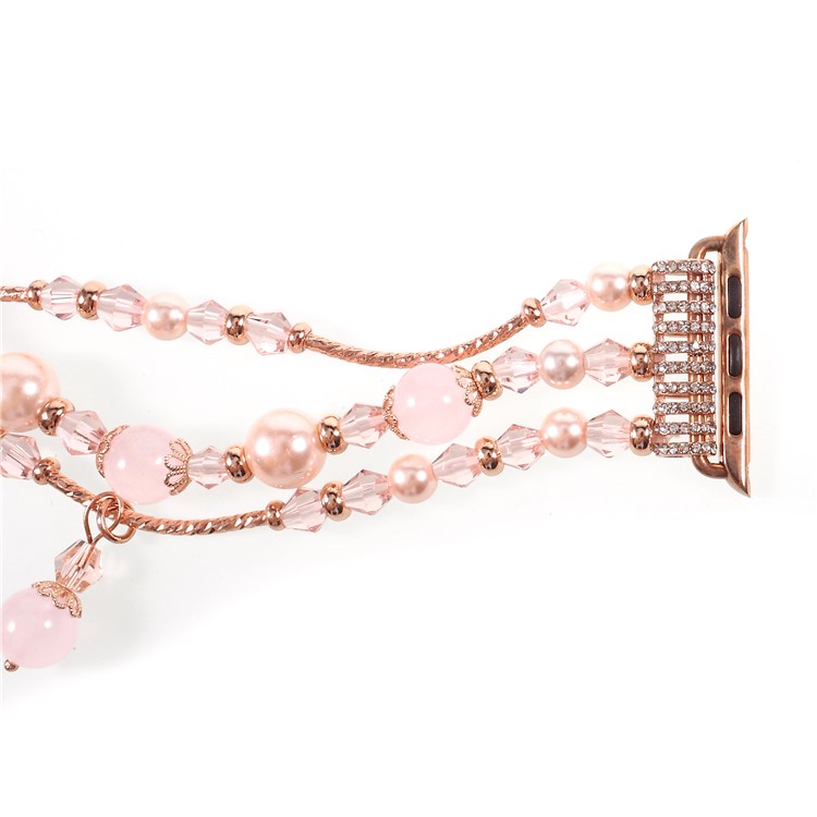 XAGUCO Femmes De Luxe Perle Agate Bracelet Montre Bracelet Pour Apple Watch Série 3/2/1 42mm - Rose-3