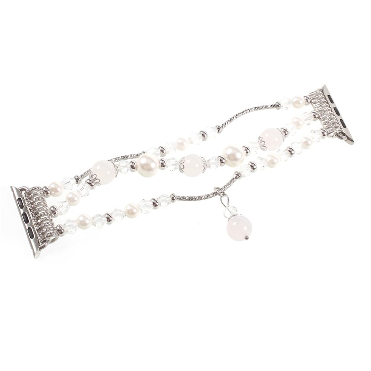 XAGUCO Luxe Des Femmes Perle Agate Décor Bracelet Bracelet De Montre Pour Apple Watch Série 3/2/1 38mm - Blanc-1