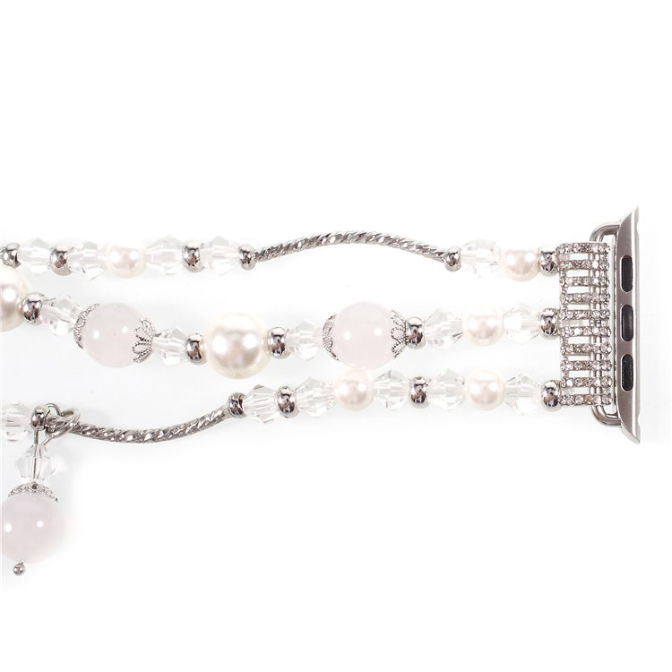 XAGUCO Luxe Des Femmes Perle Agate Décor Bracelet Bracelet De Montre Pour Apple Watch Série 3/2/1 38mm - Blanc-3