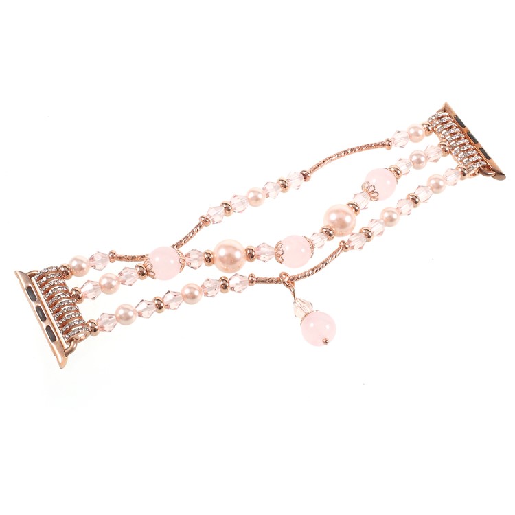 XINCUCO Frauen Exquisite Perlen Achat Armband Uhrenarmband Für Apple Watch-Serie 3/2/1 38mm - Rosa-1