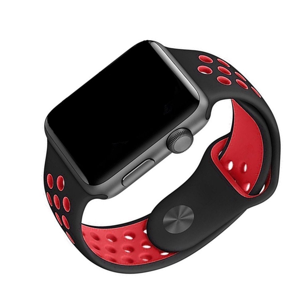 Breathable Hollow Holes Silicone Watch Band Replacement for Apple Watch Series 5 4 44mm, Series 3 / 2 / 1 42mm - Red-3