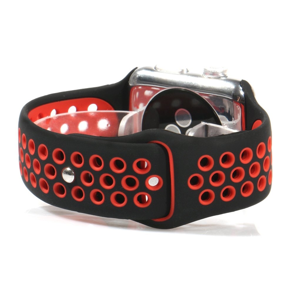 Breathable Hollow Holes Silicone Watch Band Replacement for Apple Watch Series 5 4 44mm, Series 3 / 2 / 1 42mm - Red-4