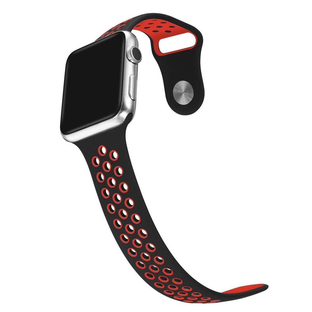 Breathable Hollow Holes Silicone Watch Band Replacement for Apple Watch Series 5 4 44mm, Series 3 / 2 / 1 42mm - Red-5