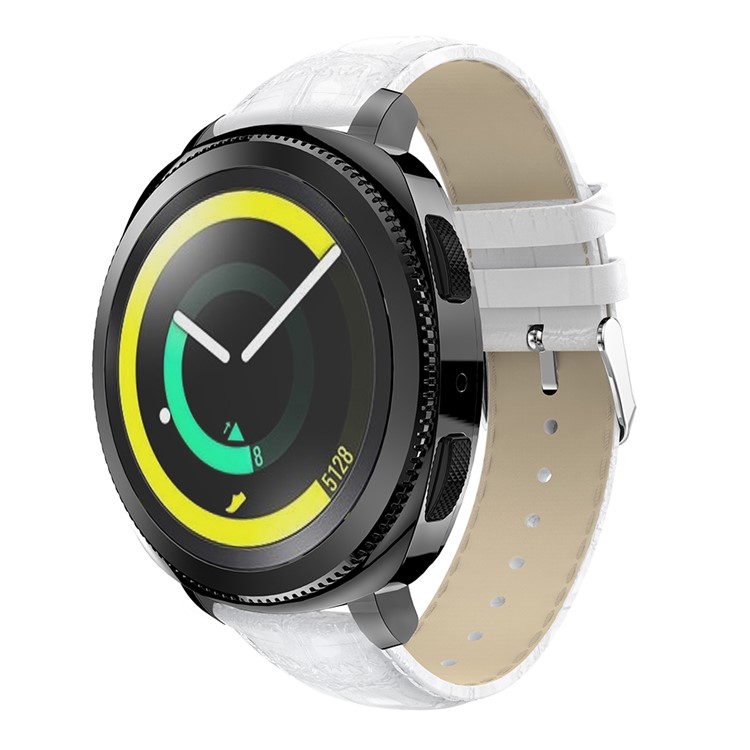 Crocodile Texture Genuine Leather Watch Strap for Samsung Galaxy Gear Sport - White-3