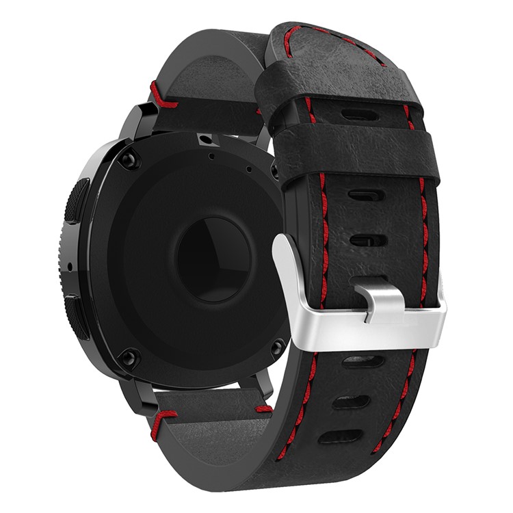 Stitching Genuine Leather Watch Band for Samsung Galaxy Gear Sport - Black / Red Stitching Line-2