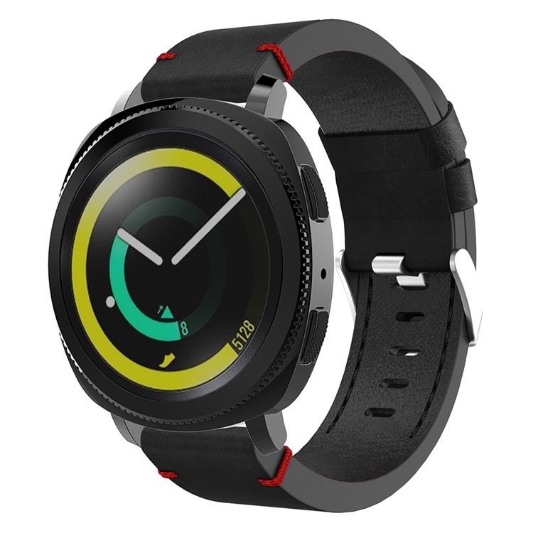 Stitching Genuine Leather Watch Band for Samsung Galaxy Gear Sport - Black / Red Stitching Line-3