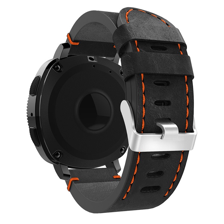 Costura Correa De Reloj De Cuero Genuino Para Samsung Galaxy Gear Sport - Negro / Línea De Costura Naranja-2