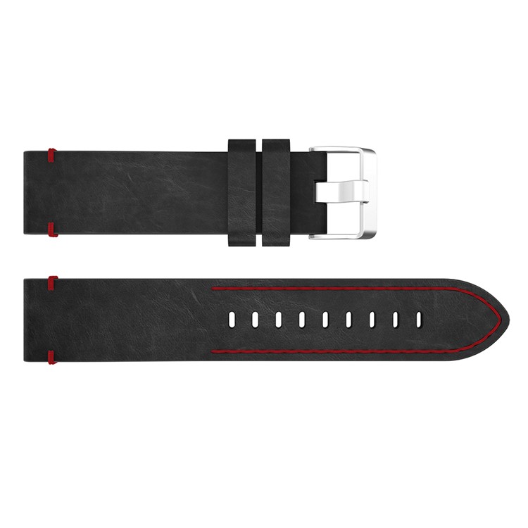 Costura Correa De Reloj De Cuero Genuino Para Samsung Galaxy Gear Sport - Negro / Línea De Costura Naranja-4