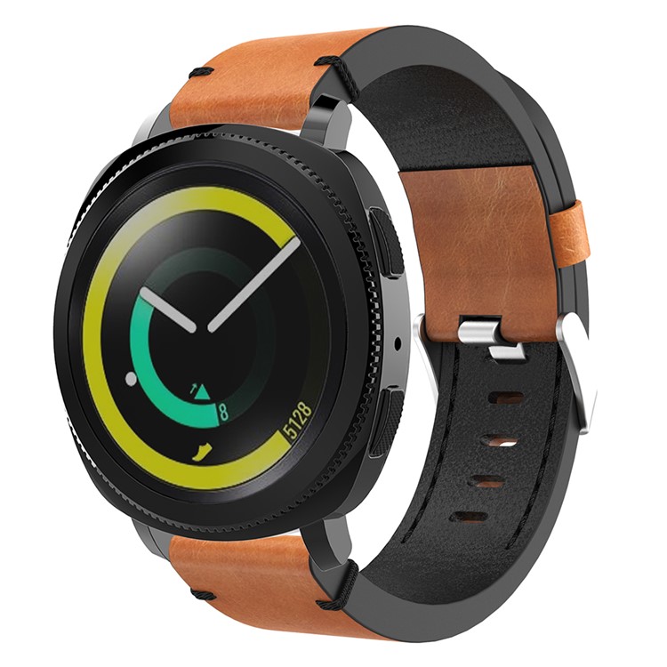 Nähen Echte Leder Uhr Ersatz Band Für Samsung Galaxy Gear Sport - Kaffee / Orangefarbene Naht-3