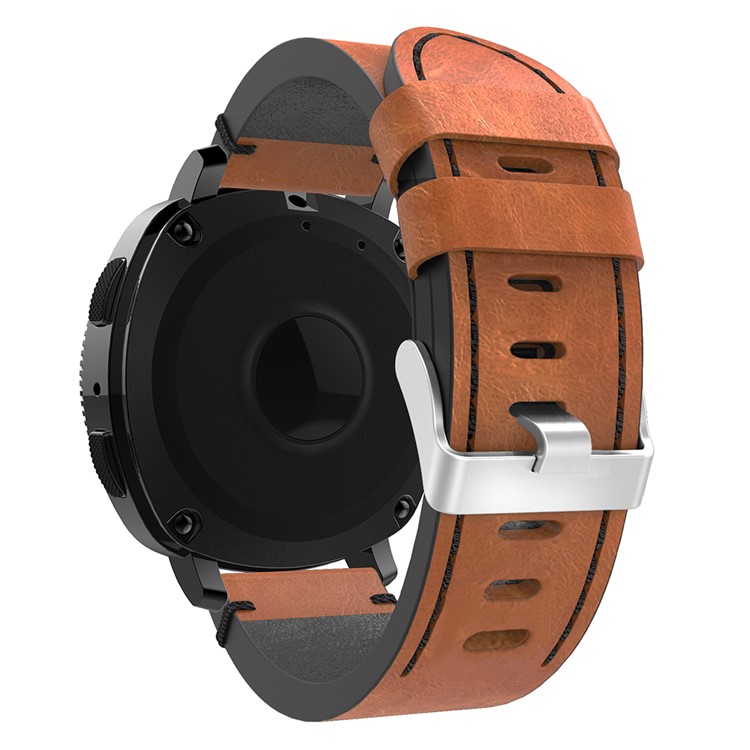 Stitching Genuine Leather Watch Replacement Strap for Samsung Galaxy Gear Sport - Brown / Black Stitching Line-2