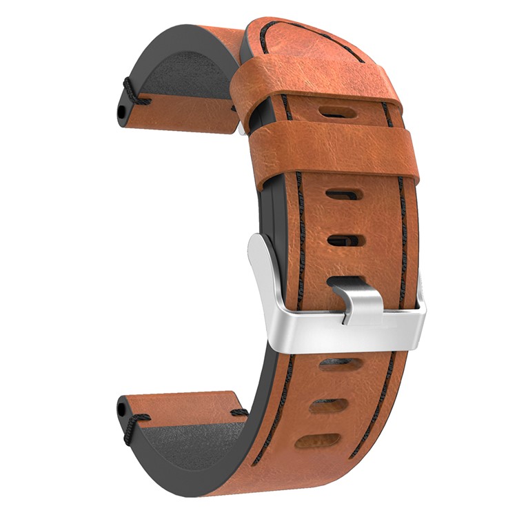 Stitching Genuine Leather Watch Replacement Strap for Samsung Galaxy Gear Sport - Brown / Black Stitching Line-3