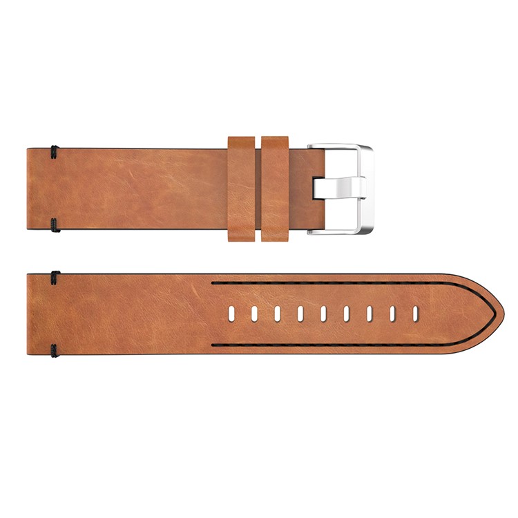 Stitching Genuine Leather Watch Replacement Strap for Samsung Galaxy Gear Sport - Brown / Black Stitching Line-4