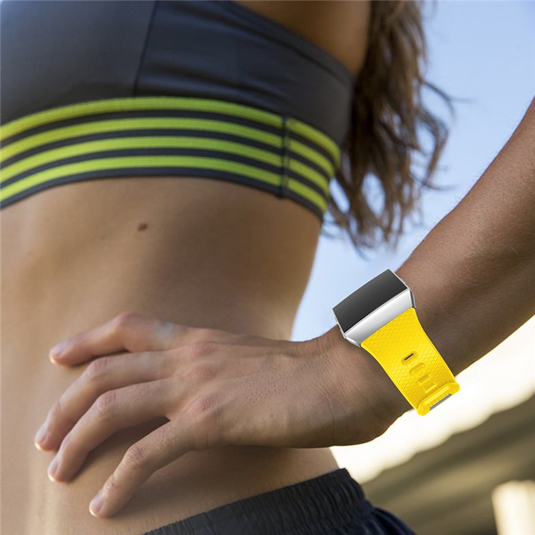 Herringbone Texture Soft Silicone Watch Wrist Band for Fitbit Ionic - Yellow-5